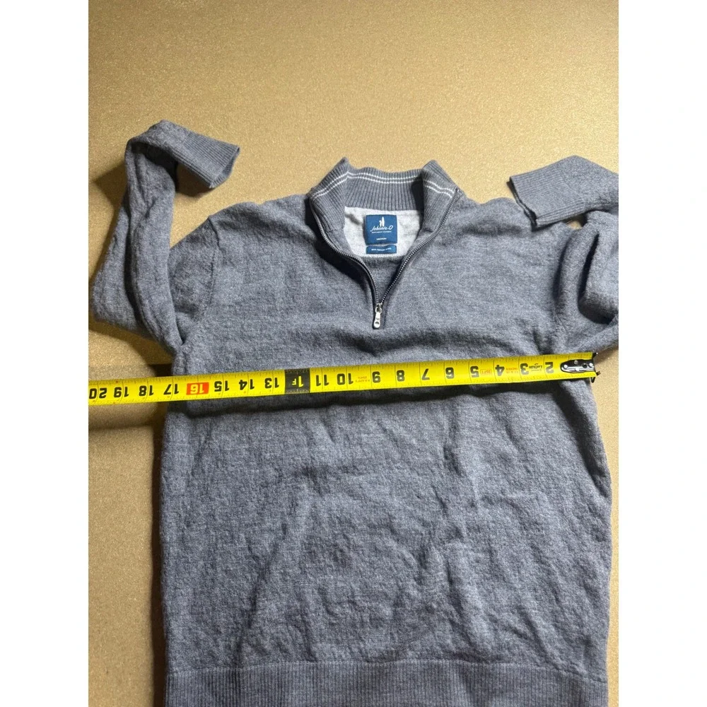 Johnnie-O Mens M Grey 100% Merino Wool Quarter Zip Pullover Sweater Heathered